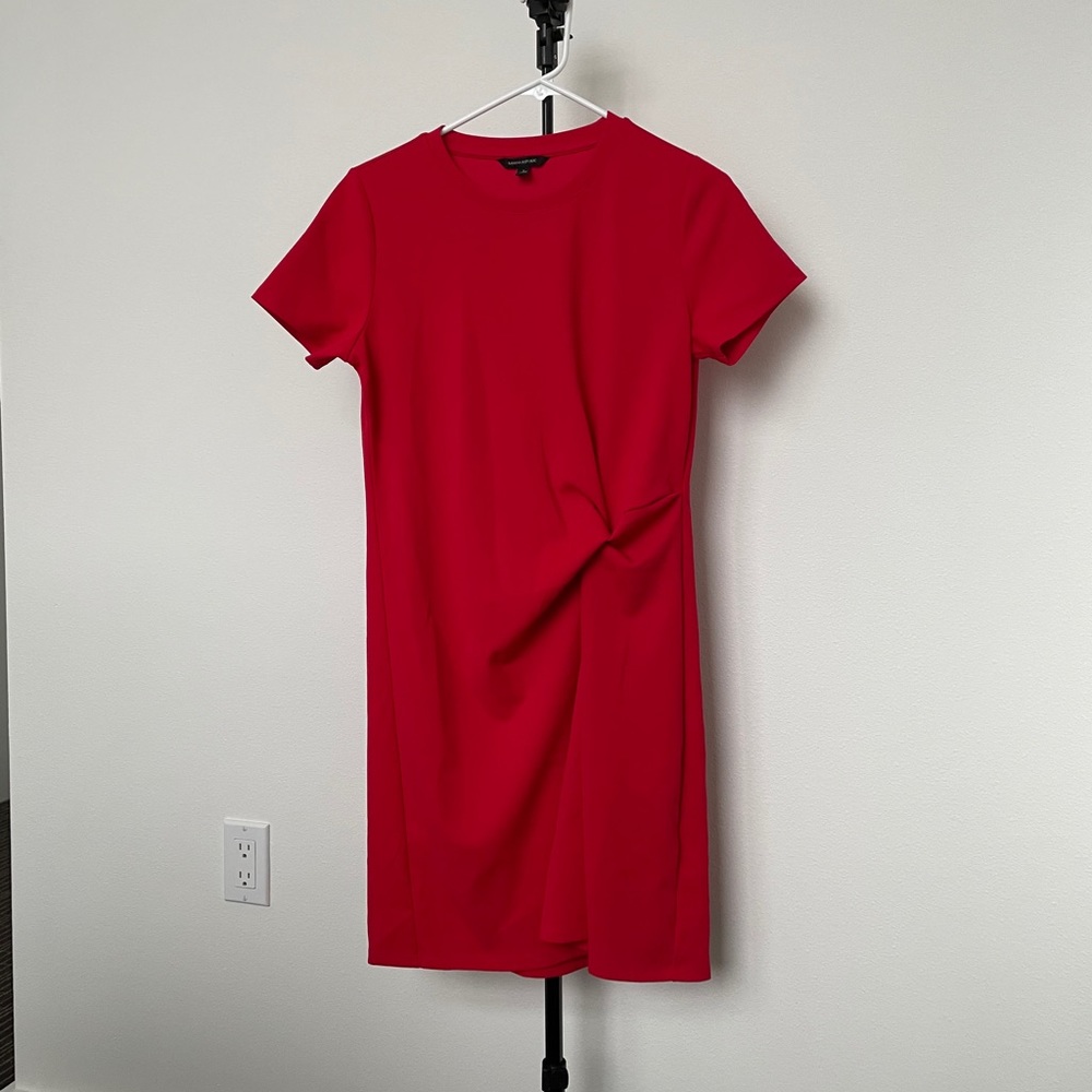Red Shift T Short Dress with Knot Detail at Waist